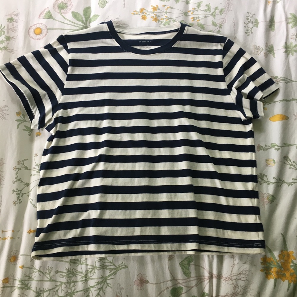 Everlane striped navy and cream boxy tee size L